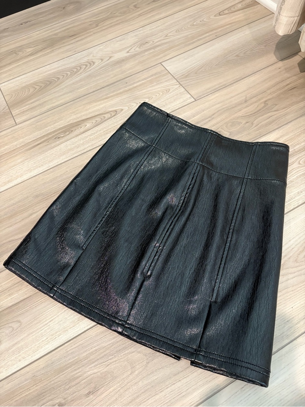 Free People Black Faux Leather A-Line Mini Skirt